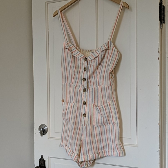 Urban Outfitters Pants - Urban Outfitters Striped Yellow Blue Romper Size M